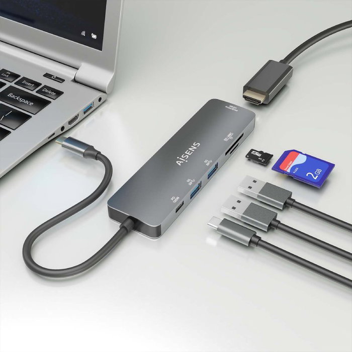 Aisens USB-C Dock 6 en 1 ASUC-6P016-GR Gris con HDMI 4K y PD 100W
